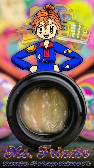 Ms. Frizzle promo with rosin in jar featuring Ms. Frizzle mascot