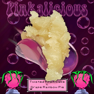 Pinkalicious promo graphic with wet rosin on pink glass dab tool