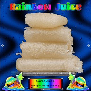 Rainbow Juice promo with stacked rosin patties on glass dab tool