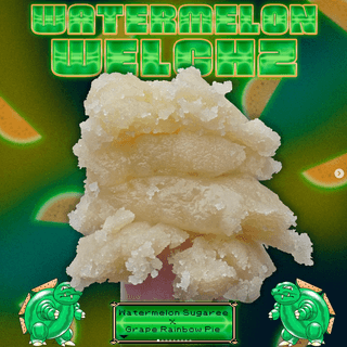 Watermelon Welchz promo with stacked rosin patties on glass dab tool